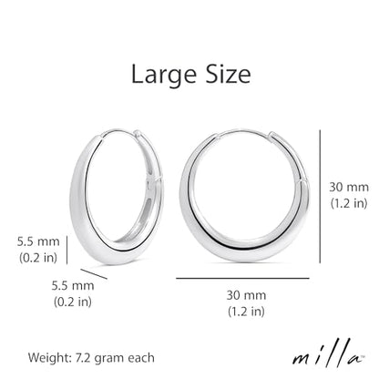 Milla Small Silver Hoop Earrings and Chunky Gold Hoops for Women | Small Chunky Silver Hoops and Thick Gold Hoop Earrings for Women. Available in 14K Gold and Silver Plated Finish - color: Silver - 30 mm Large