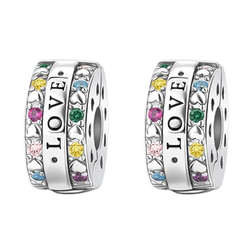 Clip Stopper Spacer Charms for Bracelets Necklaces, Compatible with Pandora,Jewery Making DIY - style: 2PCS Pave Love Clips