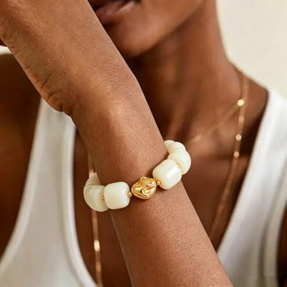 Bead Bracelet for Women Vibrant Color Resin Beads Bracelets Elastic Stretch Chunky Bracelet Boho Summer Beach Vacation Jewelry - color: Creamy White