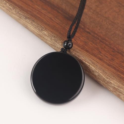 Anjiucc Natural Gemstone Tree of Life Black Obsidian/Golden Obsidian Pendant Necklace for Male and Female Necklace - color: Black obsidian 1