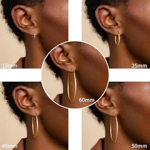 M MOOHAM Hoop Earrings for Women, Hypoallergenic 14K Gold Plated Earrings | Gold Plated Hoop Earrings Set for Sensitive Ears, Earring Stack for Women Trendy, Jewelry Gifts Lightweight 13-60mm - color: 2pcs-60mm-Gold-plated