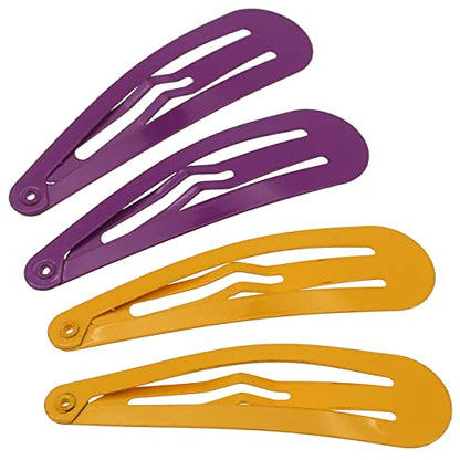 Camila Paris CP1330A French Hair Barrettes Clips, Snap Hair Slides Clic Clac for Women, Styling Girls Side Slide-in Metal Snap Pin Hair Accessories for Women. Strong Hold, No Slip Grip, Made in France - color: 4PK Metal Yellow/Purple 2"