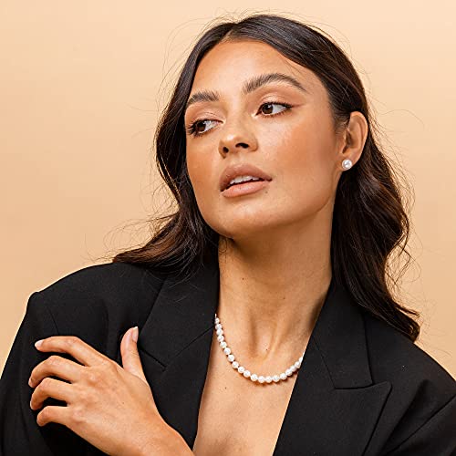 PAVOI 925 Sterling Silver Round Simulated Shell Pearl Necklace Strand | Pearl Choker Necklace | Jewelry for Women - size: 18 Inches, style: 6mm