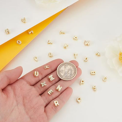 AHANDMAKER 26 Pcs 18K Real Gold Plated Mini Letter Charms 6~7mm Small Brass Alphabet Beads, A-Z Initial Charms Personalized Spacer Beads for DIY Craft Necklace Bracelet Keychains Jewelry Making for Women