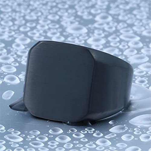HIJONES Mens Stainless Steel Signet Ring Matte Brushed Square | Simple Statement ,Wedding Band,Polished Round - color: Square-Black
