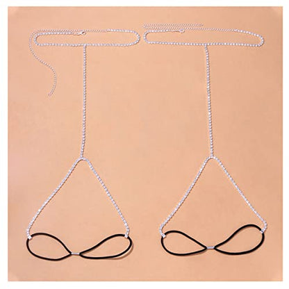 Rhinestone Leg Chain Thigh Chain Elasticity Crystal Body Accessories Jewelry for Women - color: Silver