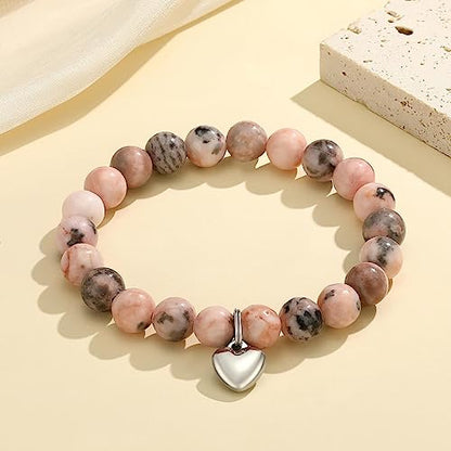 MIXJOY Inspirational Gifts for Women, Heart Charm Pink Elastic Beads Bracelet, Positive Affirmations Get Well Soon Gifts - style: steel heart times are tough pink