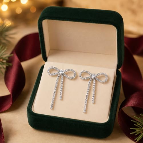 Bow Earrings Red Earrings for Women Dangle Cute Earrings Red Stuff Jewelry Outfits Accessories Gifts for Girls - color: B2:silver rhinestone bow earrings