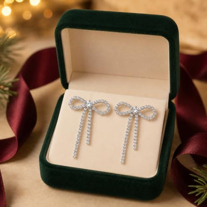 Bow Earrings Red Earrings for Women Dangle Cute Earrings Red Stuff Jewelry Outfits Accessories Gifts for Girls - color: B2:silver rhinestone bow earrings