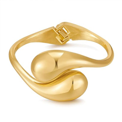 Chunky Gold Bangle Bracelets for Women Trendy Wide Hinged Open Cuff Bangle Bracelet Boho Thick Statement Gold Bracelets Am Cuff Wist Bracelets - color: Teardrop Bangle-Gold color