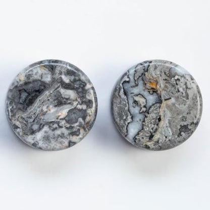 Pierced Owl - Grey Wave Jasper Natural Stone Saddle Plugs, Sold as a Pair - style: 25mm (1")