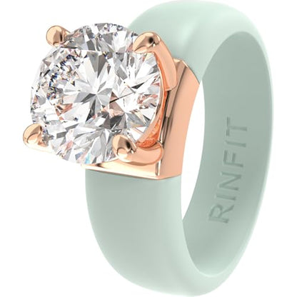 Rinfit Silicone Ring with Stone, Round Cut CZ | AAAAA Grade Cubic Zirconia, Solitaire Engagement Ring for Her, Flexible Rubber Wedding Band for Women, Patented Design - color: Pack I: Light Green / Rose Gold