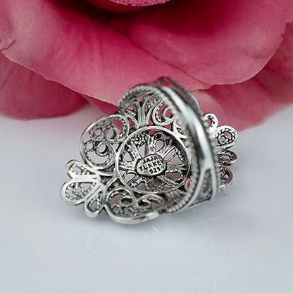Filigranist 925 Sterling Silver Artisan Made Handcrafted Lace Embroidery Filigree Art Women Cocktail Statement Ring - style: Cross