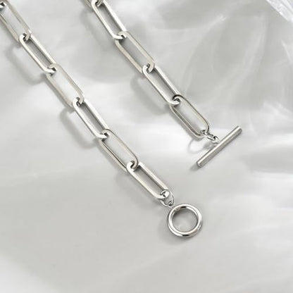 Chunky Gold Necklace for Women, 18K Gold Plated Paperclip, Figaro Link Chain Necklace, Toggle Clasp Necklaces, Trendy Non Tarnish Jewelry, Christmas Gifts - style: Paperclip Toggle 17.7''-White Gold