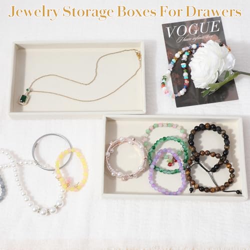 8 Pcs Small Velvet Jewelry Tray Stackable Jewelry Drawers Organizer Trays Jewelries Storage Trays 8.3 x 4.7 x 1 Inches (Beige)