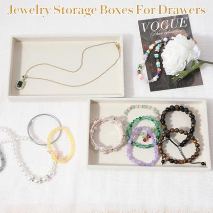 8 Pcs Small Velvet Jewelry Tray Stackable Jewelry Drawers Organizer Trays Jewelries Storage Trays 8.3 x 4.7 x 1 Inches (Beige)