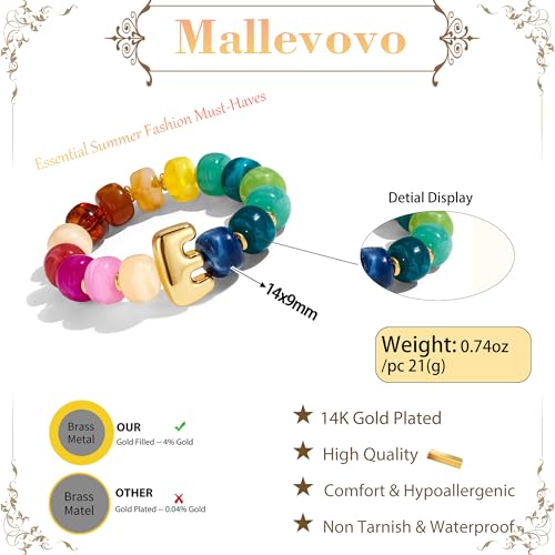 Bubble Initial Chunky Beaded Bracelet for Women Colorful Resin Bead Trendy Statement Big Stretch Bracelets Summer Beach Boho Charm Jewelry Cute Gifts for Women - color: Initial E