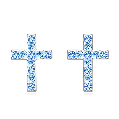 Cross Stud Earrings for Women,Initial Letter Cross Earrings Gifts Jewelry for Women - color: 09-September-Light S Blue