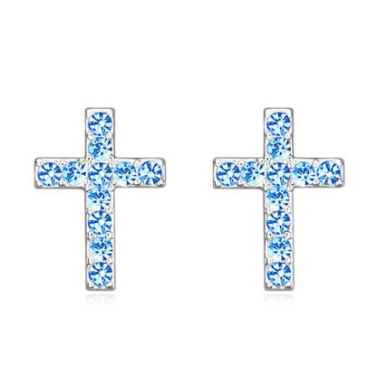 Cross Stud Earrings for Women,Initial Letter Cross Earrings Gifts Jewelry for Women - color: 09-September-Light S Blue