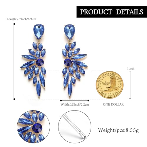 Women's Wedding Bridal Earrings Prom Dangle Earring | Shiny Crystal Teardrop Multi Marquise Cluster for Bride Bridesmaid Bling Jewelry Costume Party Accessories - color: 14-Blue Gold-Tone