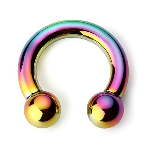 BodyBonita Anodized Septum Rings, G23 Titanium Nose Ring Horseshoe, Large PA Ring 6G 8G 12G, Internally Threaded Circular Barbell Stretched Gauges for Ears, CBR Body Piercing Jewelry for Women Men - color: Anodized Rainbow, size: 8G(3.2mm)-12mm