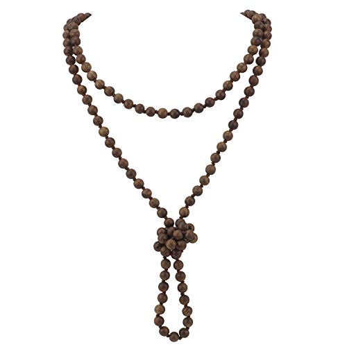 Firstmeet Fashion Natural Round Wood Beads 60'' Long Strand Art Deco Necklace for Women - color: Black rosewood