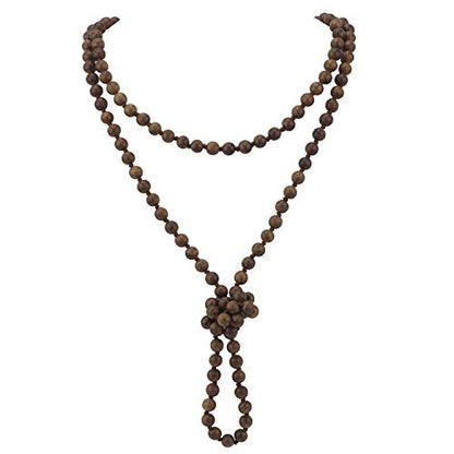 Firstmeet Fashion Natural Round Wood Beads 60'' Long Strand Art Deco Necklace for Women - color: Black rosewood