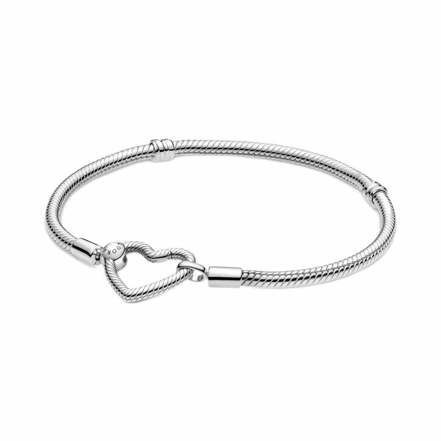 PANDORA Moments Heart Clasp Snake Chain Bracelet - Charm Bracelet for Women - Compatible Moments Charms - Gift for Her - Sterling Silver - With Gift Box
