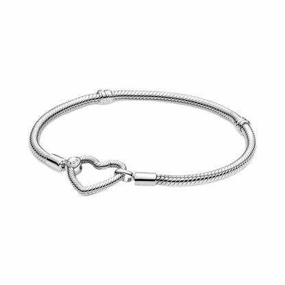 PANDORA Moments Heart Clasp Snake Chain Bracelet - Charm Bracelet for Women - Compatible Moments Charms - Gift for Her - Sterling Silver - With Gift Box