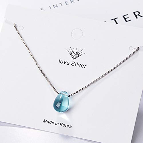 Caiyao Sweet Blue Waterdrop Round Bead Pendant Necklace Artificial Crystal Glass Simple Sea Teardrop Necklace for Women