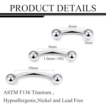 20g 18g 16g 14g Rook Piercing Jewelry Titanium Externally Threaded Curved Barbell Eyebrow Tragus Helix Conch Lobe Labret Earrings Lip Rings Body Piercing Jewelry For Women Men Ball Spike 6mm-19mm - size: 18G - 6/8/10mm Ball