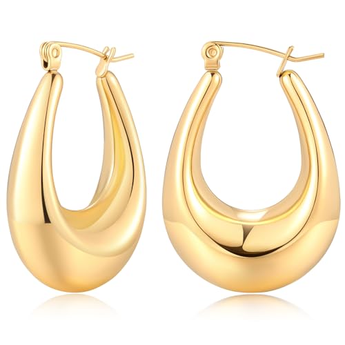 Trendy Medium Oval Hoop Earrings for Women Elegant Minimalist Simple Geometric 316L Stainless Steel Hoops for Ladies