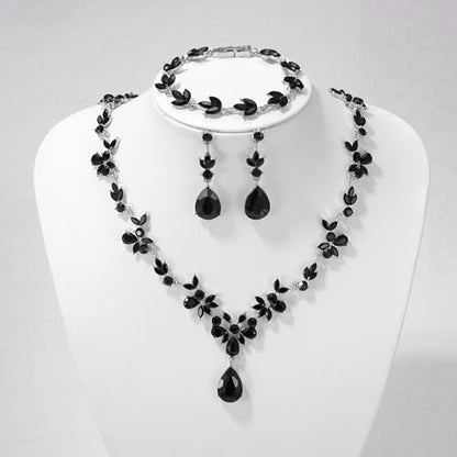 Kamirola Bridal Jewelry Set, Jewelry Set for Women, Necklace Dangle Earrings Bracelet Set, White Gold Plated (TR76) - color: Black (3 Pack)