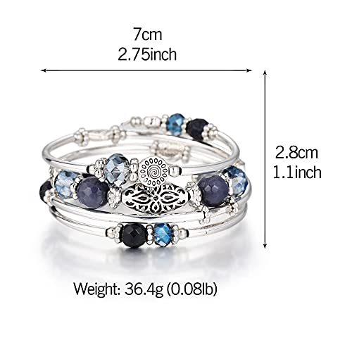 FULU AUTUMN Stackable Beaded Bracelets for Women Boho Wrap Silver Bracelet Layered Fashion Jewelry Gifts for Her - color: Blue