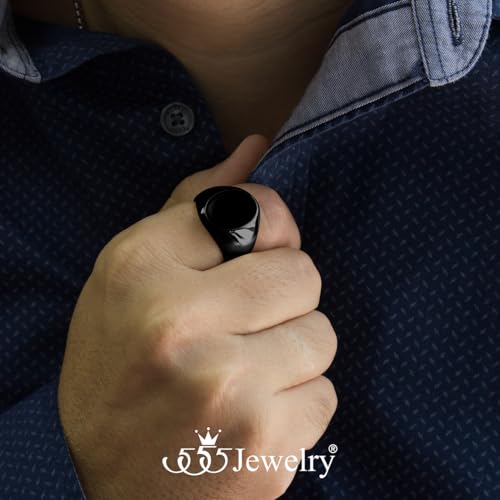 555Jewelry Stainless Steel High Polish Plain Oval Black Onyx Signet Ring for Men - color: Black
