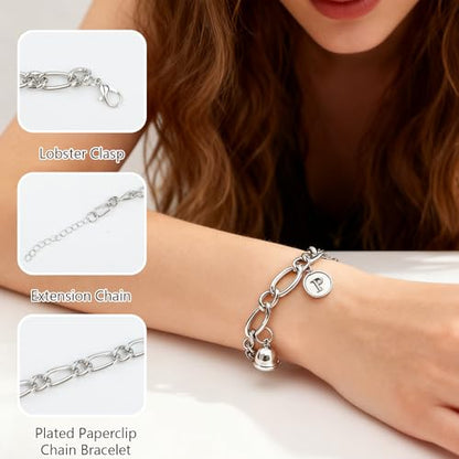 Sumalon 20 Pcs 18K Silver Plated Bracelet Chain Kit, Paperclip Alloy Link Fit Clip with Lock, Bracelet Charm for Women DIY Jewelry Making (Silver)