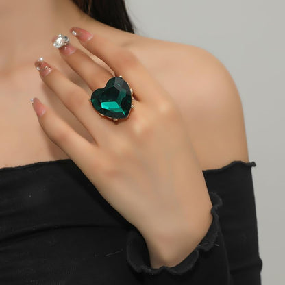 Mnyixsi Fashion Multi Color Big Crystal Heart Ring for Women, Open Adjustable Design Colorful Thick Heart Wedding Statement Ring, Shiny CZ Crystal Love Romantic Engagement Promise Ring Style 3 - color: Style 3