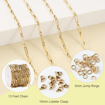 SMYHTGLIF 4 Meters Paperclip Chain Bulk for Jewelry Making Gold Chain Roll | Stainless Steel Chain Permanent Jewelry Necklace Bracelet Chain Handmade Jewelry Making Supplies - color: Paperclip Gold