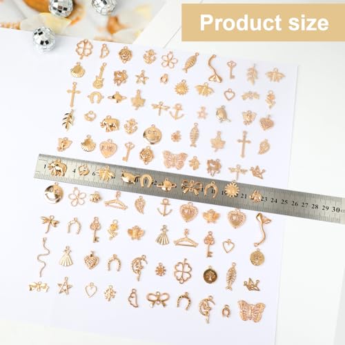 Resflyar 100 PCS Wholesale Bulk Lots Jewelry Making Charms, Mixed KC Gold Charms Pendants for Wedding Birthday Party Necklace Bracelet Jewelry Making and Craft DIY Supplies - color: Gold-100PCS