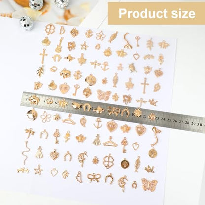 Resflyar 100 PCS Wholesale Bulk Lots Jewelry Making Charms, Mixed KC Gold Charms Pendants for Wedding Birthday Party Necklace Bracelet Jewelry Making and Craft DIY Supplies - color: Gold-100PCS