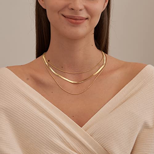CHESKY 14K Gold/Silver Plated Snake Chain Necklace Herringbone Necklace | Gold Necklace for Women,layered Herringbone Necklace,1.5/3/5MM(W) 14"/16"(L) ,Mothers Day Gifts for Mom,Jewelry - color: gold, style: triple herringbone