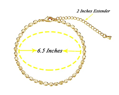 14K Gold Plated Handmade Dainty Dot Bracelet Cute Thin Everyday Bracelets for Women Men Size 6.5"+2" Extender - color: Bead:Gold
