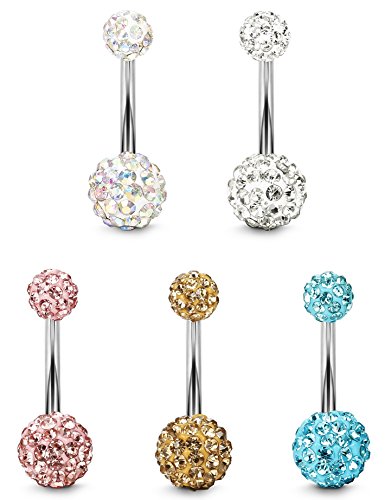 FIBO STEEL 5 Pcs 14G Stainless Steel Belly Button Rings Navel Barbell Body Jewelry Piercing - style: Style B
