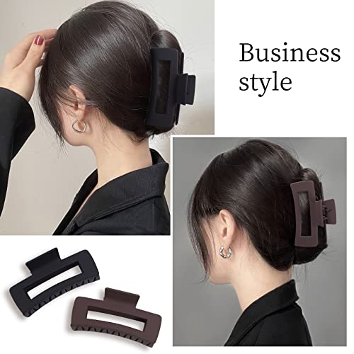 Mandydov 8 Pcs Large Hair Claw Clips 4.1" Non-slip Big Square Matte Hair Claw Clip Black Grey Claws for Women, Strong Hold for Thick Thin Hair - color: Black