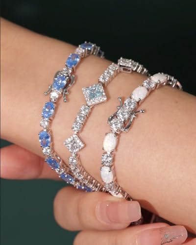 FANCIME Glamour Radiance Sterling Silver Birthstone Tennis Bracelets 7" | Charm Fine Jewelry Birthday Gifts for Women - color: OCT-Opal