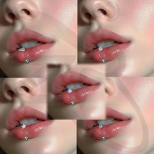 ZS 7Pcs Stainless Steel Star Opal CZ Lip Rings Hoops Piercing, 16G C-shape U-shape Lip Rings, Internally Threaded Cartilage Helix Daith Earrings Jewelry for Women Men - color: U-shape Lip Rings, size: diameter:8mm