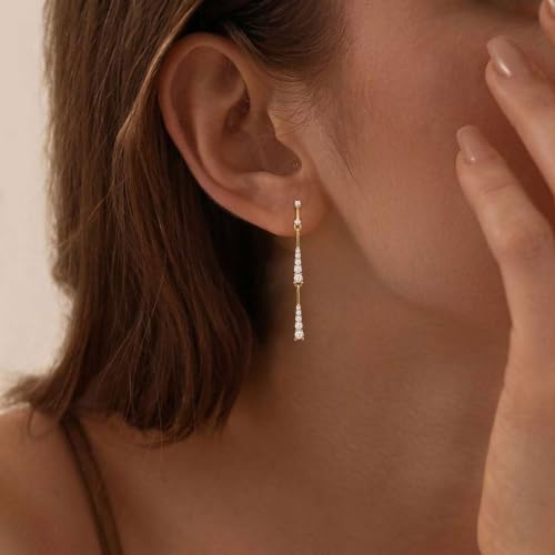 Dangle Earrings for Women, Formal Teardrop Drop Earrings Dainty Wedding Bridal Dangling Earrings 14k Gold Plated Long Gold Earrings for Women Trendy Hypoallergenic Waterproof Prom Jewelry - color: Gold-Long