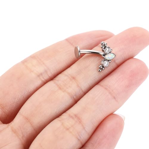 G23 Titanium Belly Jewelry 14G Flat Bottom Floating Belly Button Rings Curved Belly Barbell Navel Ring Belly Piercing 8/10/12/14mm Navel Rings Belly Piercings Jewelry for Women - color: Style6:Silver,Clear CZ+White Opal+Beads