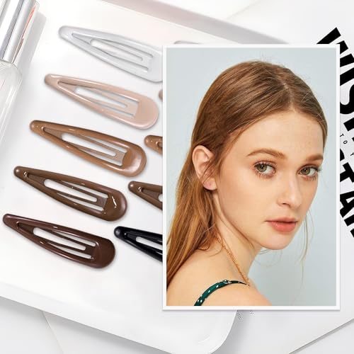 24 PCS 2.36 In Metal Snap Hair Barrettes For Women Water Drop Shape Hair Clips For Thick Thin Fine Hair,Bright Black Brown Beige White - color: Bright Black Brown Beige White