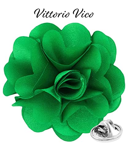 Premium Men's Formal Solid Color Flower Lapel Pin - Boutonniere for Men, Brooch Pin - color: Kelly